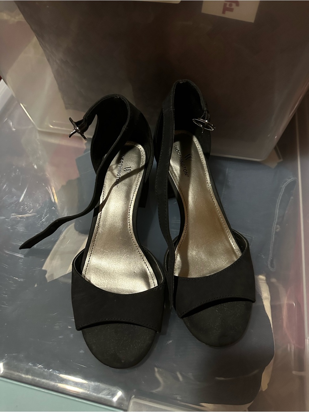 Worthington Black Open-Toe Ankle-Strap Heels
